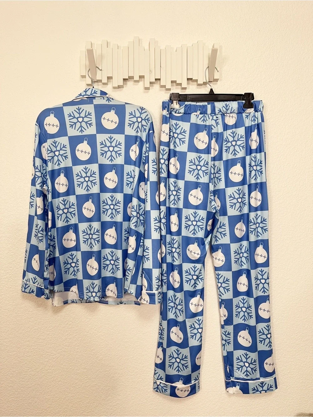 Miss Sparkling Blue White Christmas Snowflake Ornament Pajama Set Holiday PJs NW
